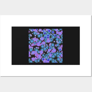 Black Blue and Purple Retro Flowers Posters and Art